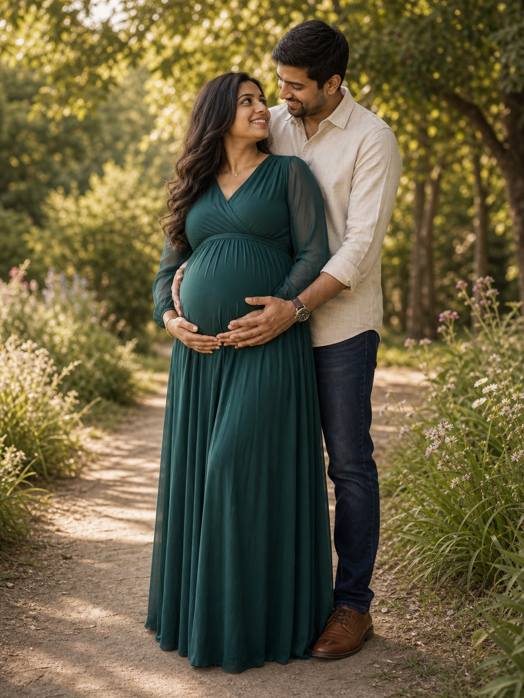 Couple Poses Pregnancy Photoshoot Ideas outdoor close connection pose reference