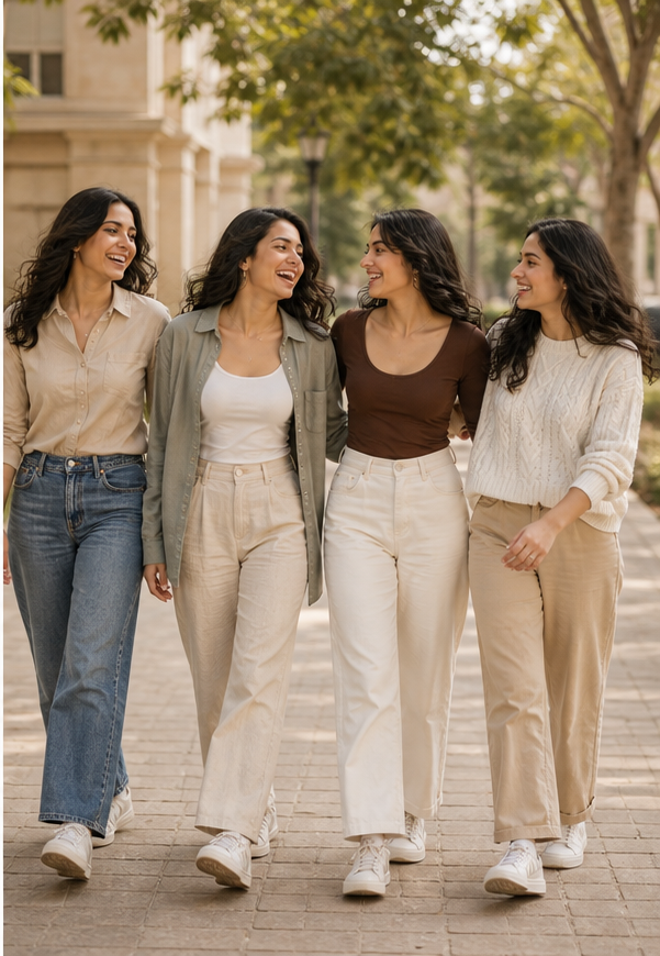 Walking friends frame reference for group photo poses for girls