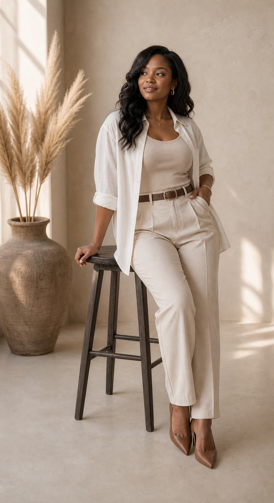 Seated neutral set reference for neutral linen photo poses