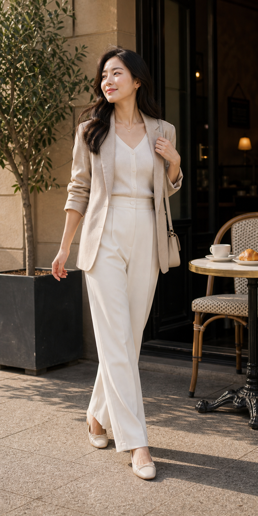 Cafe linen stance reference for neutral linen photo poses