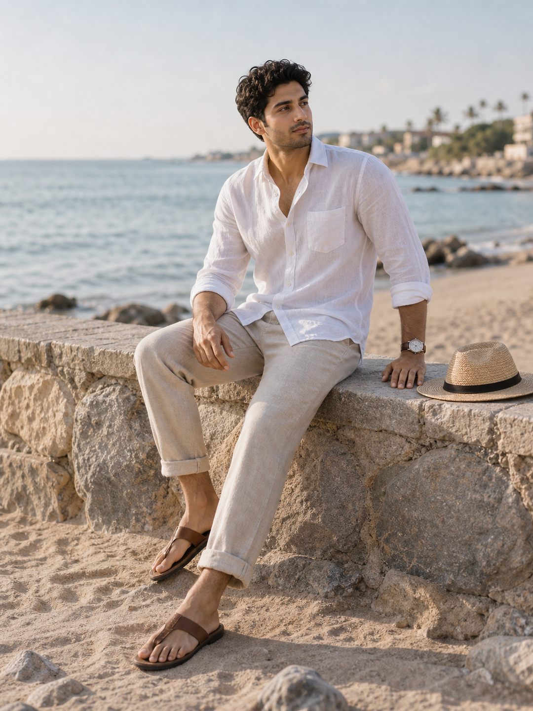 Photo Pose for Sea Beach seated seaside ledge pose reference