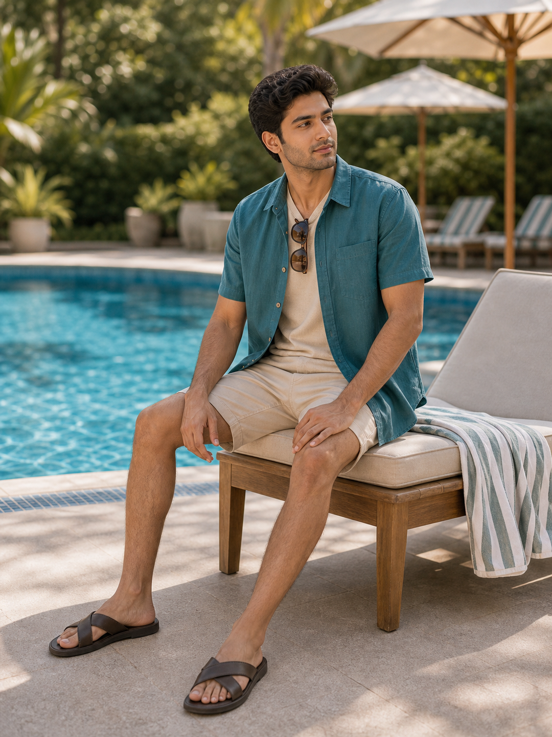 Photo Pose for Swimming Pool seated pool chair frame pose reference