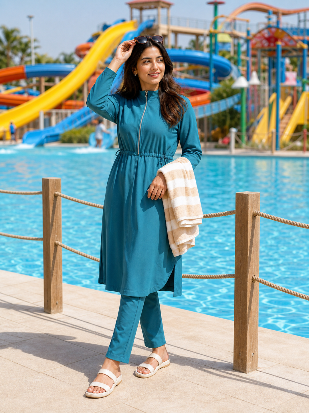 Photo Pose for Water Park dry poolside stance pose reference