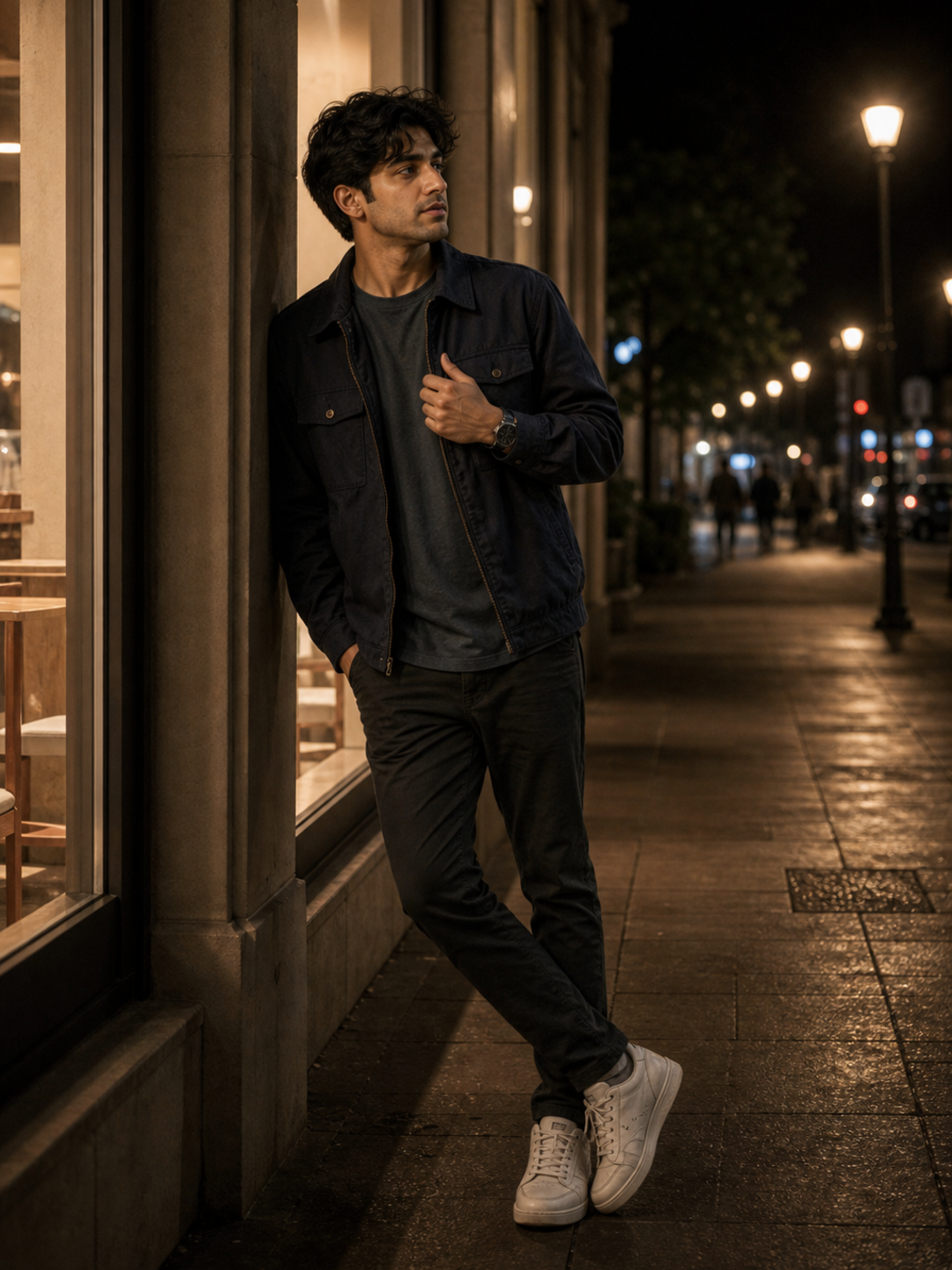 Poses for Boys at Night window-light lean pose reference