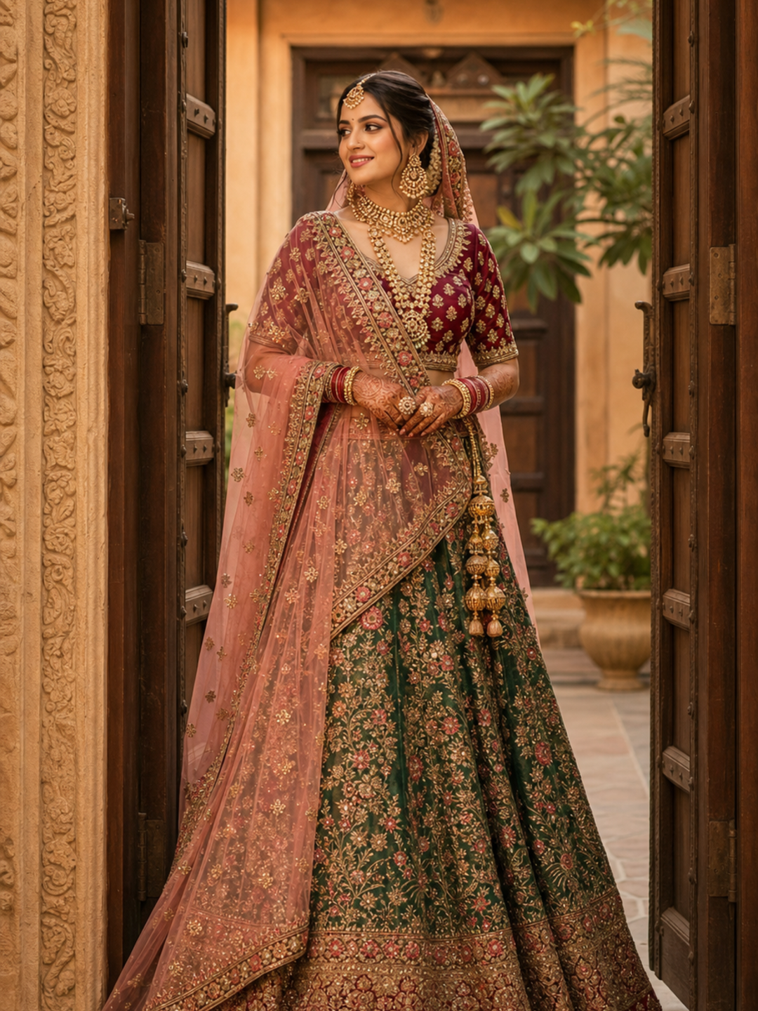 Poses for Bride in Lehenga lehenga doorway stance pose reference
