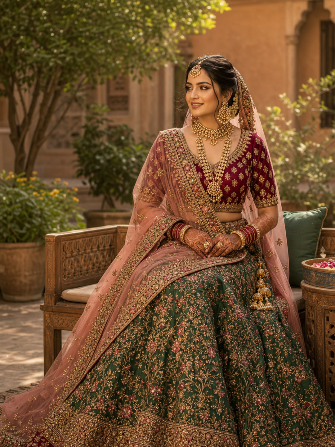 Poses for Bride in Lehenga seated bridal drape pose reference