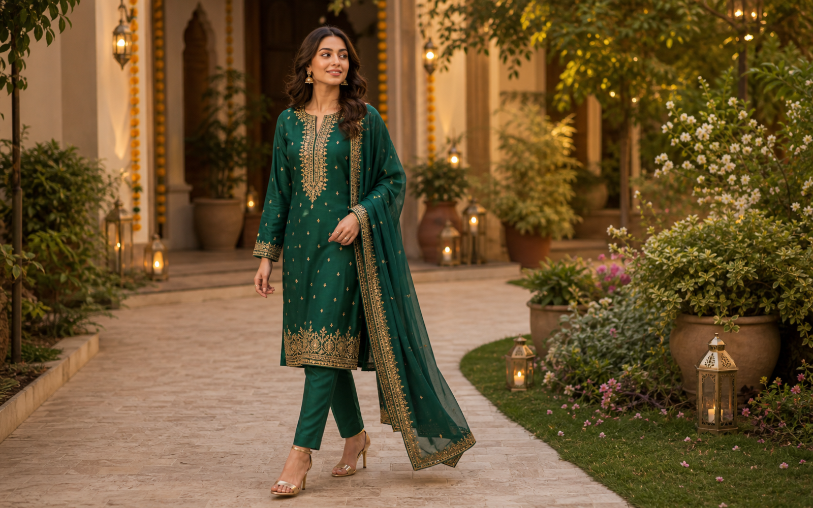 Poses for Eid in Suit wide festive walk pose reference