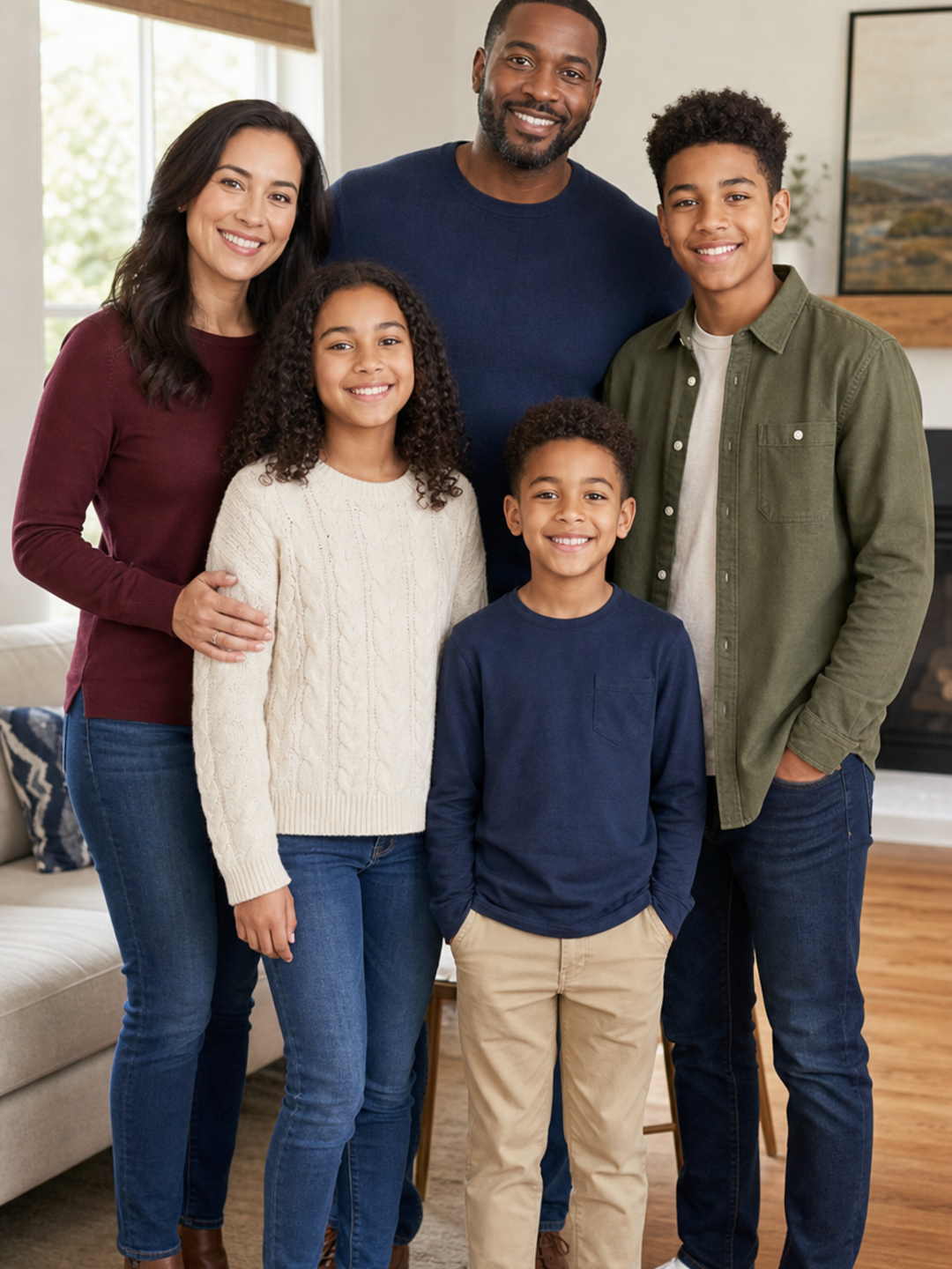 Poses for Family of 5 Standing Up staggered standing group pose reference