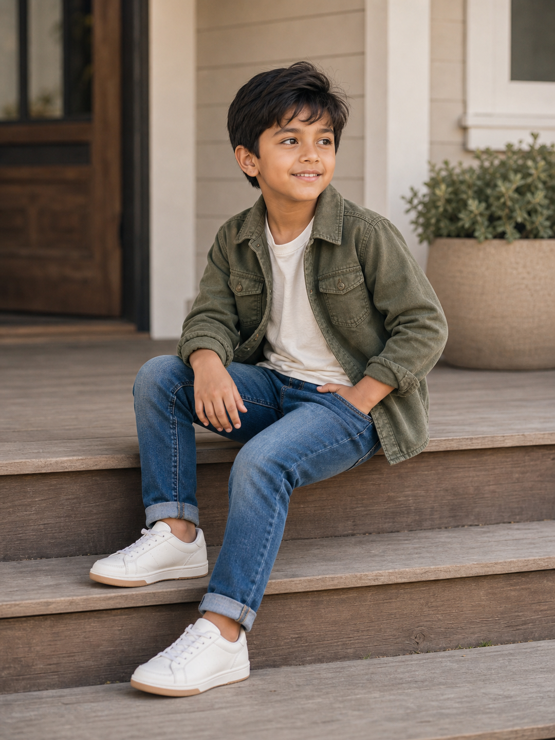 Poses for Kids in Jeans seated denim pause pose reference