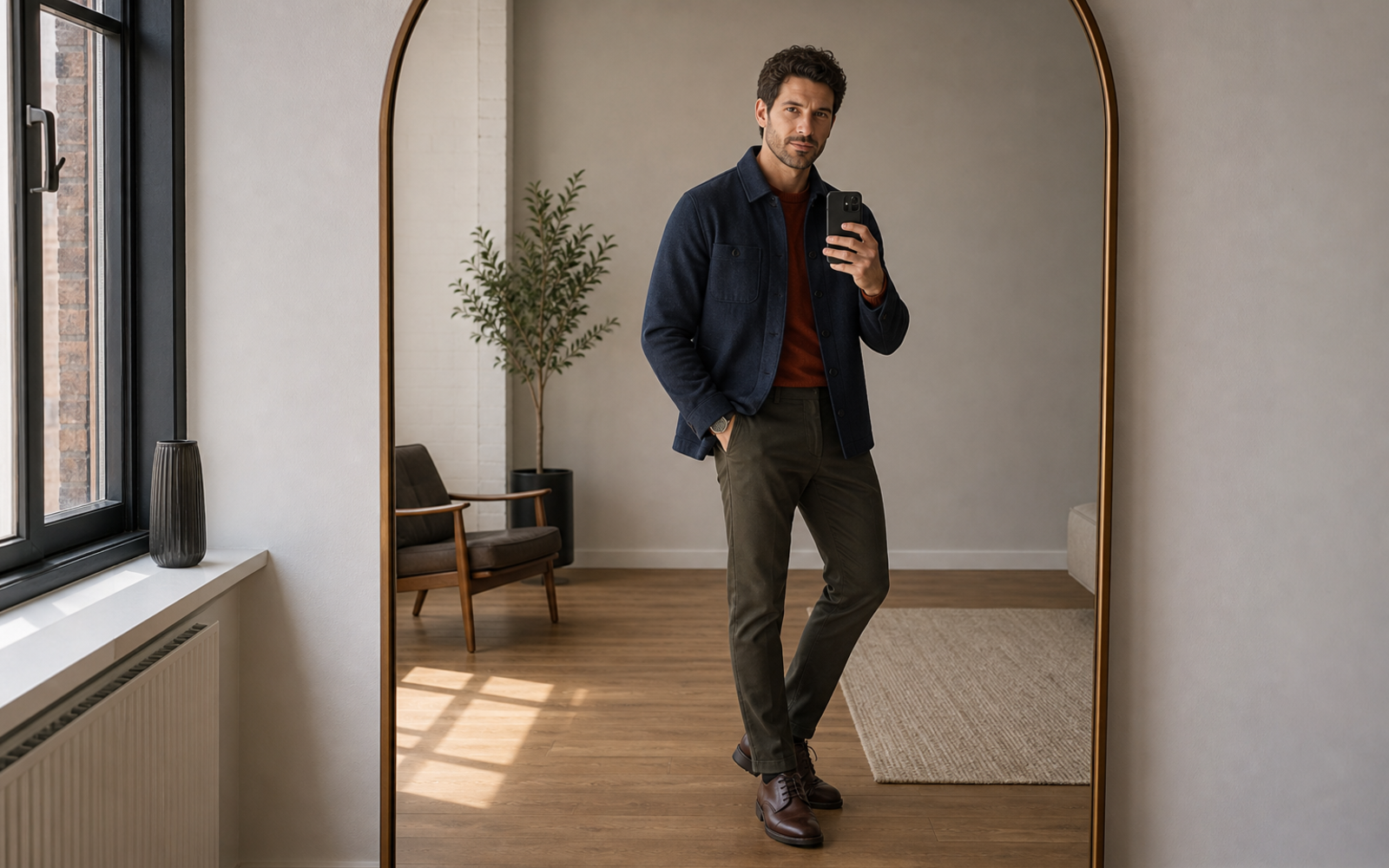 Poses for Mirror Pics Men wide mirror-room frame pose reference