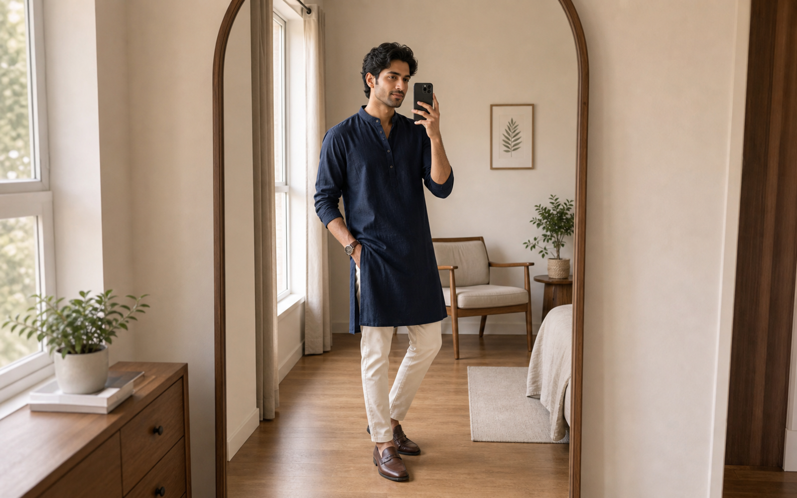 Poses for Mirror Selfie Boy Indian wide outfit mirror frame pose reference