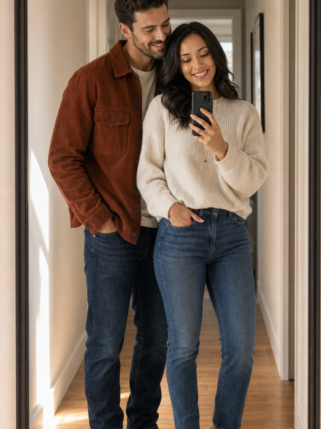 Poses for Mirror Selfie Couple offset shoulder connection pose reference