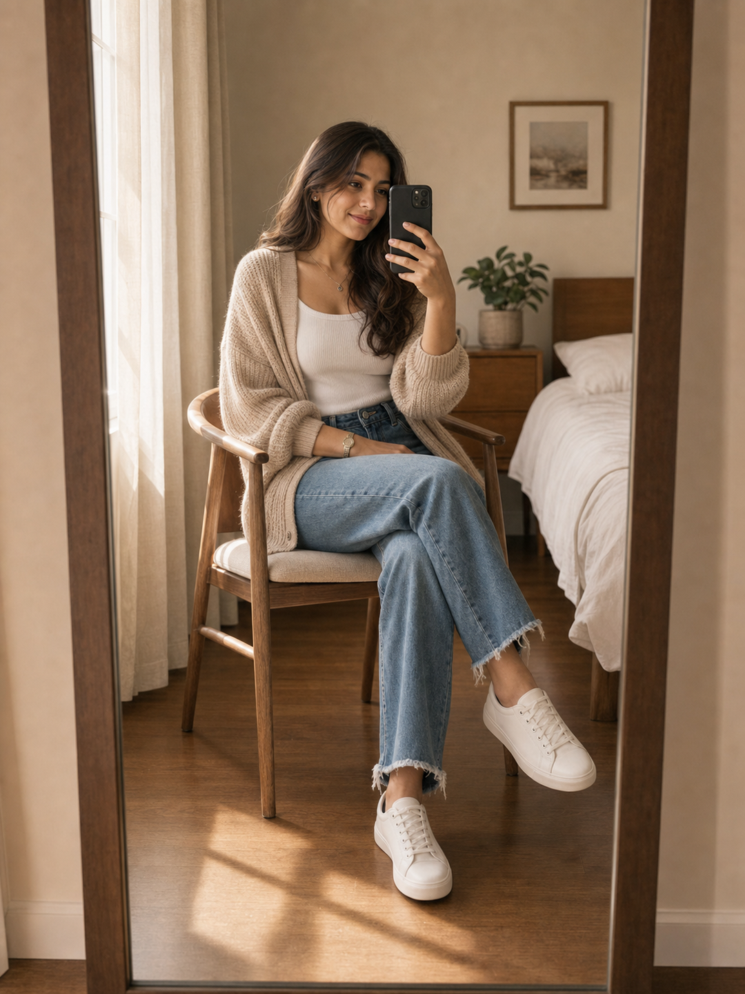 Poses for Mirror Selfie Girl seated mirror variation pose reference