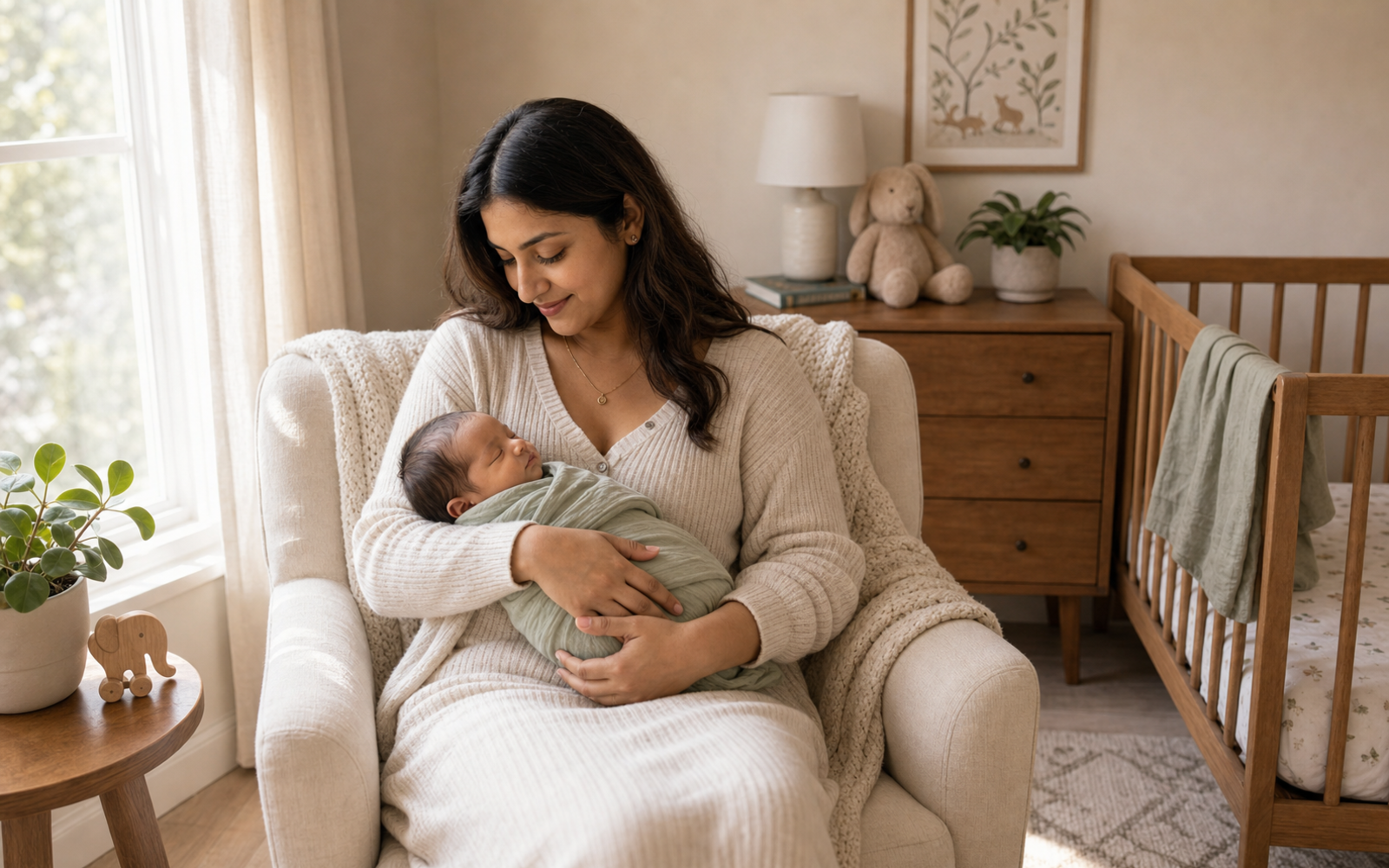 Poses for Newborn Photos at Home wide nursery cuddle pose reference