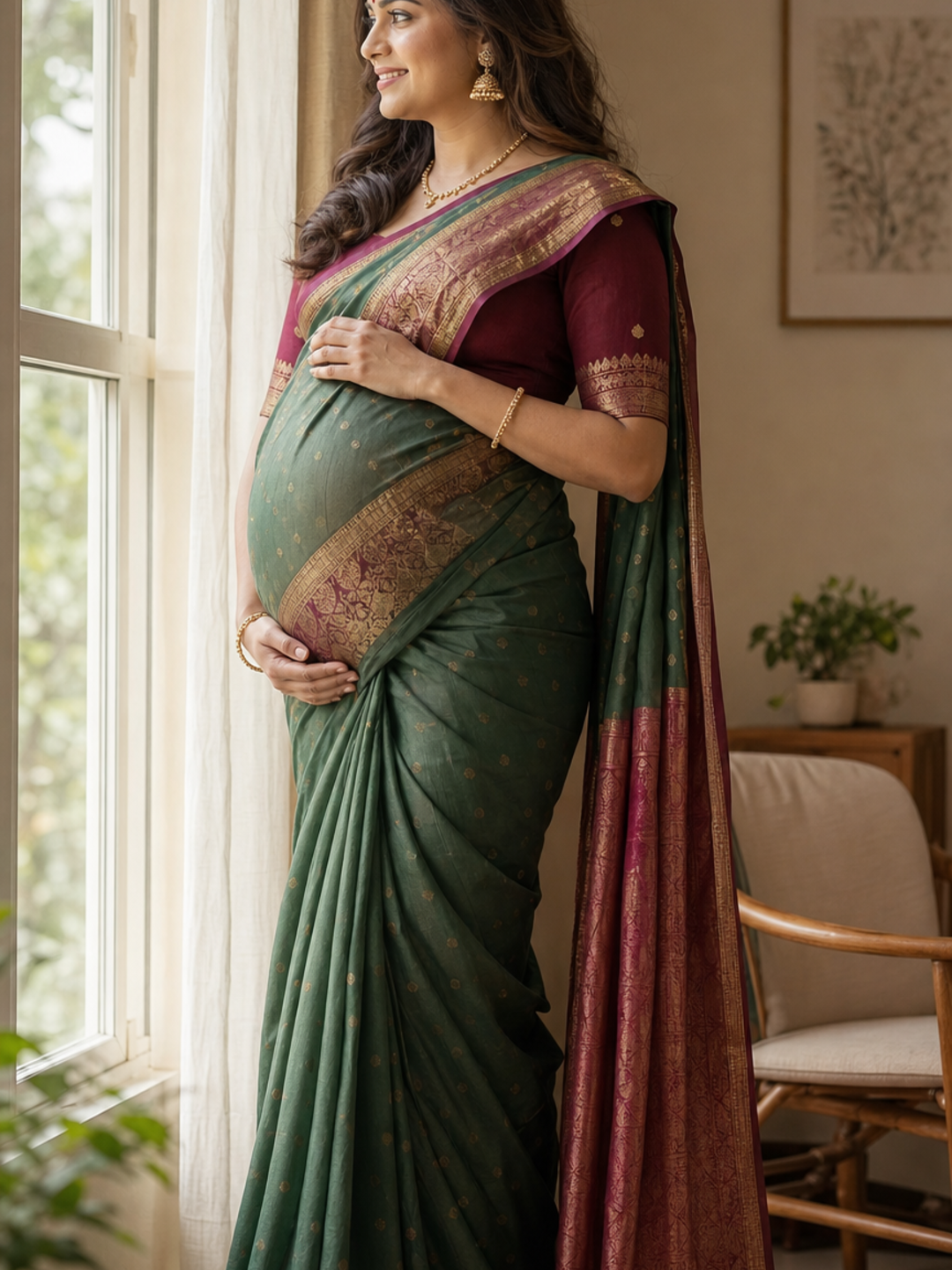 Poses for Pregnancy Photoshoot in Saree saree bump profile pose reference