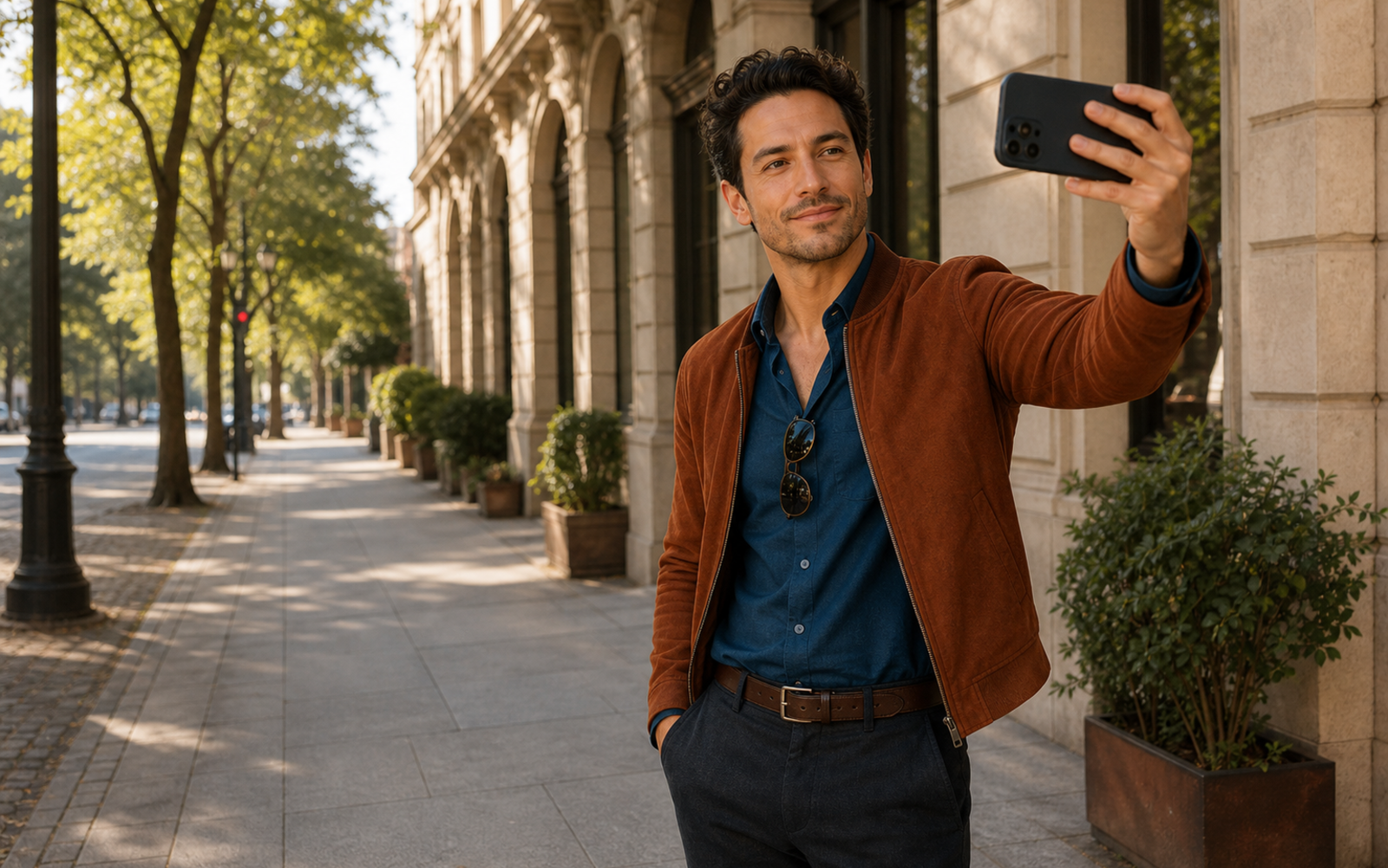 Poses for Selfie Men wide outdoor selfie pose reference
