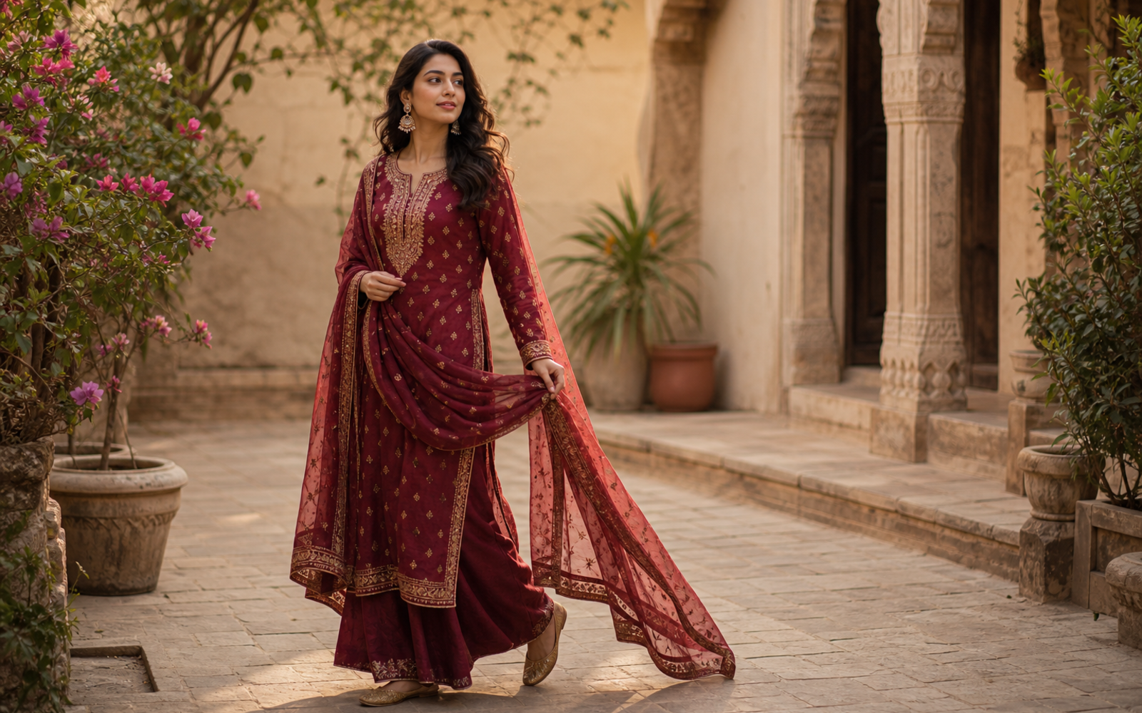 Poses for Women in Traditional wide traditional walk pose reference
