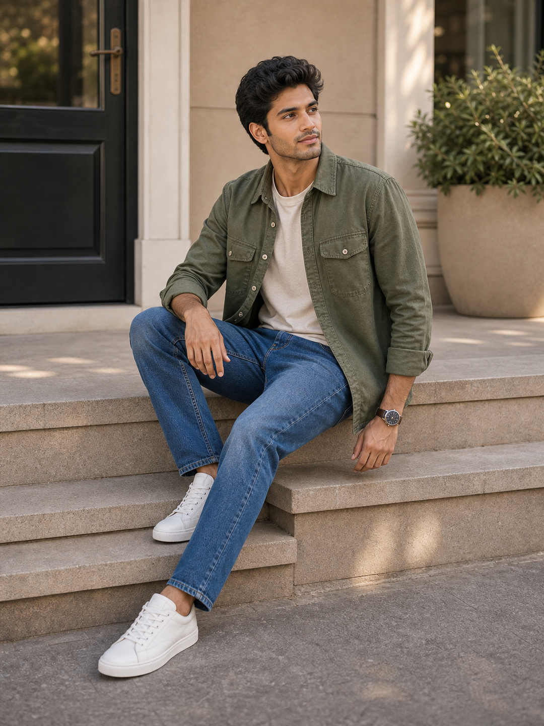 Stylish Photo Pose for Boy seated casual style pose reference