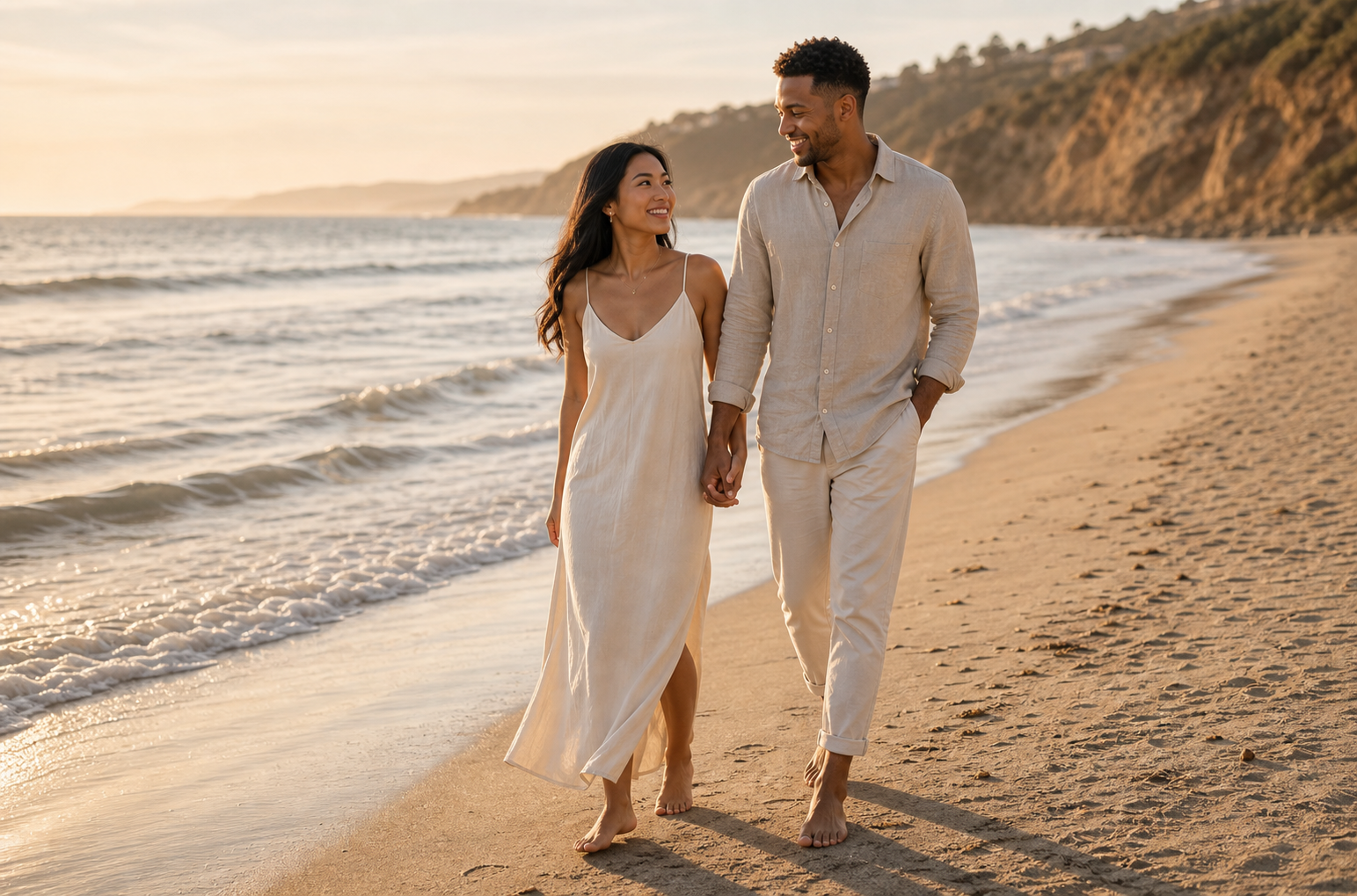 Couple beach walking pose reference