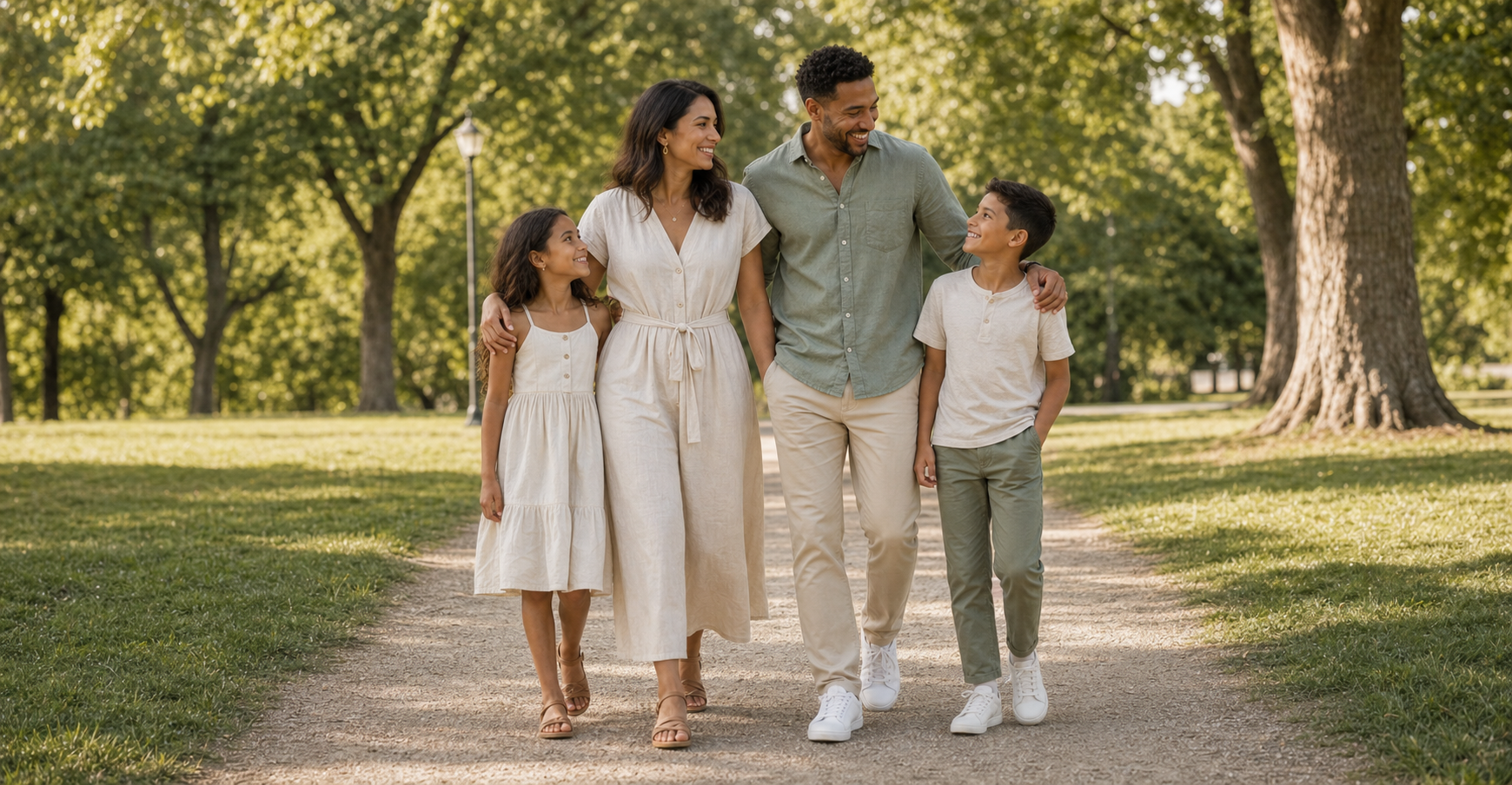 Family park walking pose reference for family portrait pose ideas