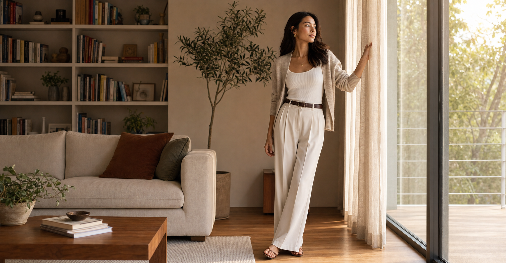 Home interior window pose reference for portrait photos