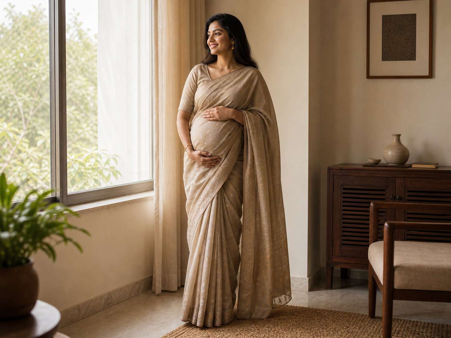 Maternity saree pose reference for photo poses for pregnant women in saree