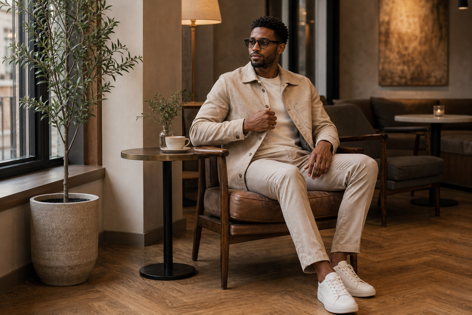 Men's seated lounge pose reference