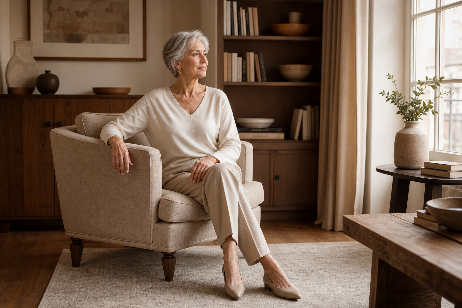 Home window pose reference for older women